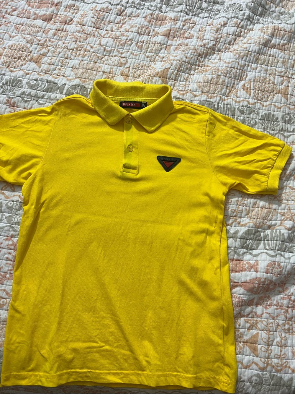 Prada Kids Yellow Polo with Logo Triangle Patch